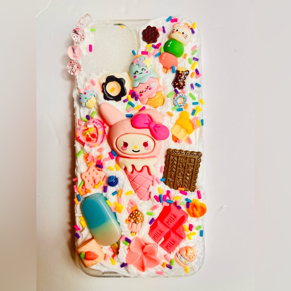 Kawaii Ice Cream Sundae Decoden Phone Case — Pastel Multicolor Handmade - Picture 2 of 7